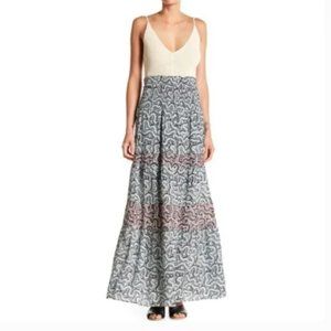A.L.C. Suarez 100% Silk Patterned Boho Maxi Skirt Rutched Waist Size 0 XS
